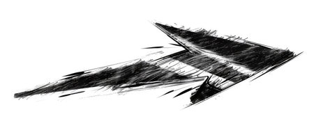 Dynamic Black Arrow Sketch on White Background, Hand-Drawn Charcoal Direction Sign, Rough Brushstroke Arrow Illustration, Creative Directional Symbol Drawing, Abstract Grunge Arrow Artwork, Directional Hand Drawn Sketchの素材