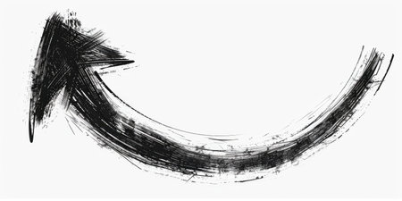 Dynamic Black Arrow Sketch on White Background, Hand-Drawn Charcoal Direction Sign, Rough Brushstroke Arrow Illustration, Creative Directional Symbol Drawing, Abstract Grunge Arrow Artwork, Directional Hand Drawn Sketchの素材