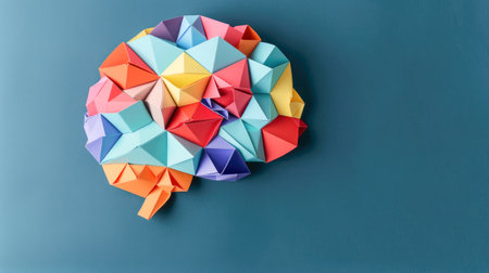 Colorful Origami Brain on Blue Backgroundの素材