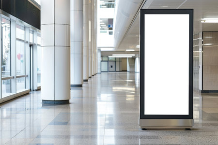 Sleek Shopping Mall Corridor with Blank Advertising Billboardの素材