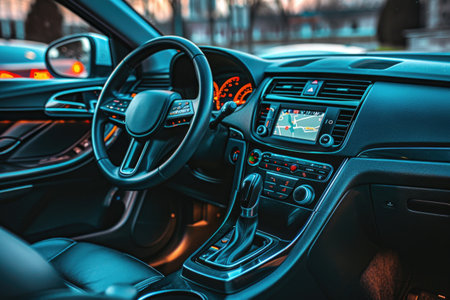 Luxury Car Interior with High-End Detailing and Leather Seatsの素材