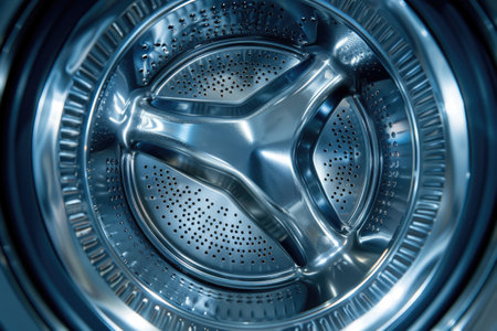 Inside View of a Modern Washing Machine Drum with Blue Lightingの素材