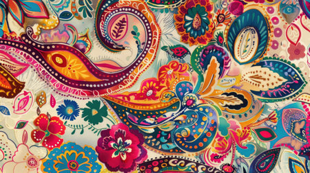 a colorful and detailed paisley pattern with a vintage feel.の素材