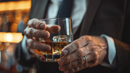 Closeup businessmen holding a glass of whiskeyの素材