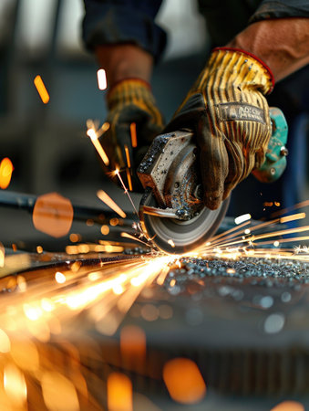 Metal workers using a grinderの素材