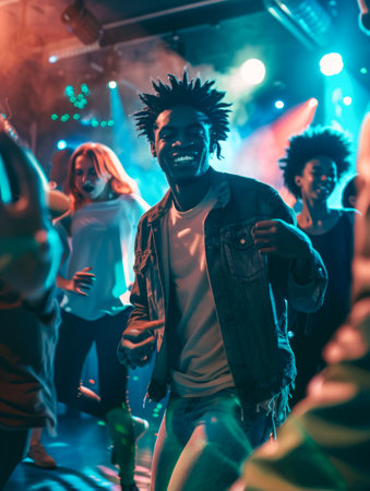Group of people dancing at a music venue. Young people having funの素材