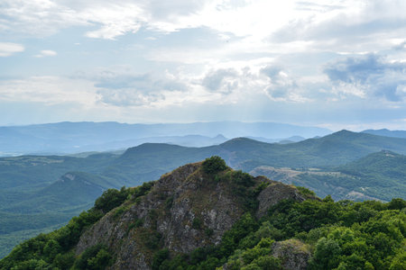 Mountain landscape in the summer. View from the top of the mountain.の写真素材