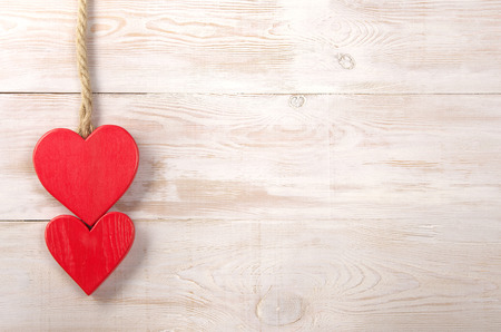 red hearts. valentines day background. old ropeの写真素材