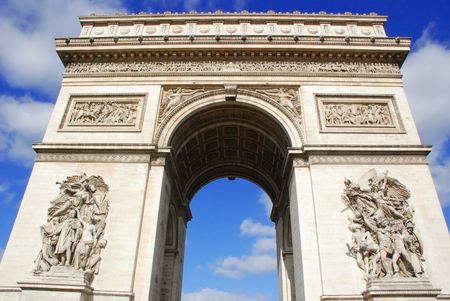 triumphal arch in Paris on a sunny dayの写真素材