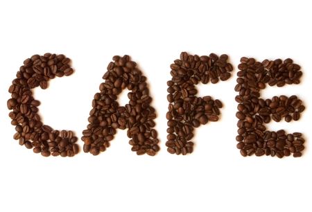 word cafe made of coffee beansの写真素材