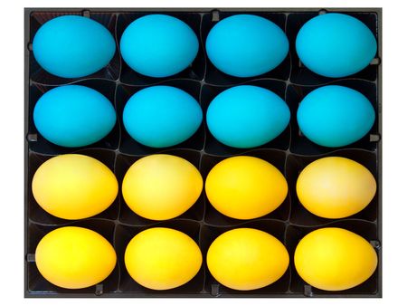 Easter eggs as a Ukrainian flagの写真素材