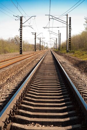 long railway in a sunny dayの写真素材