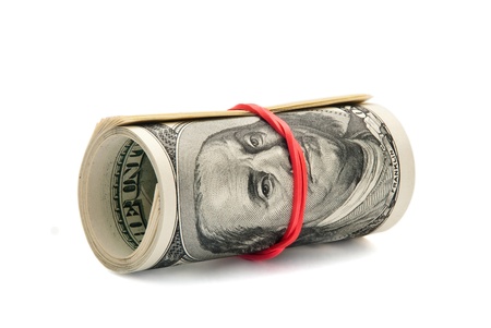 dollars with rubber isolated on white