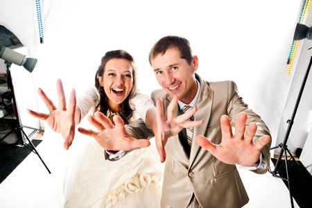 bride and groom studio shotの写真素材