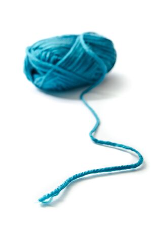 blue yarn isolated on a white backgroundの写真素材