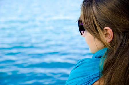 woman at the sea closeupの写真素材