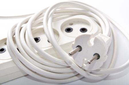 white electrical extension cord closeupの写真素材