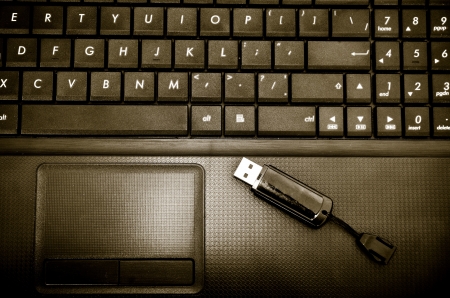 flash and laptop keyboard closeup