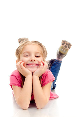 little girl isolated on a white backgroundの写真素材