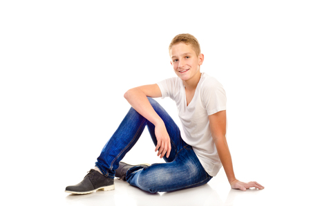teenage boy isolated on a whiteの写真素材