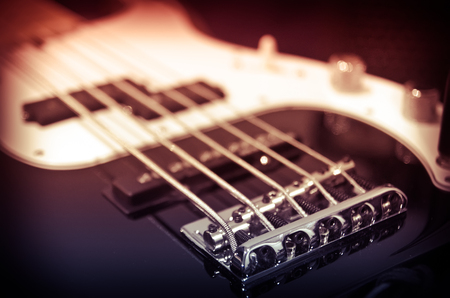 electric bass guitar in a studio closeupの写真素材