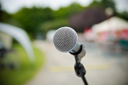 microphone on a stand outdoorsの写真素材