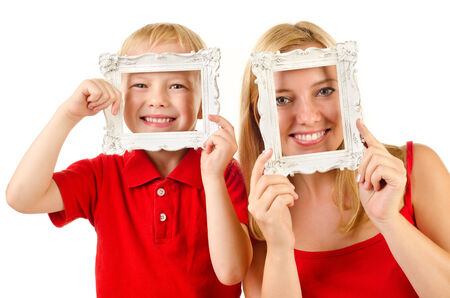 mother and child isolated on a white backgroundの写真素材