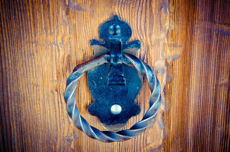 old iron forged door handleの写真素材