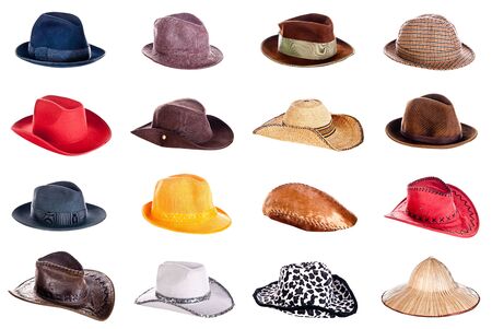 hat collection isolated on a white backgroundの写真素材