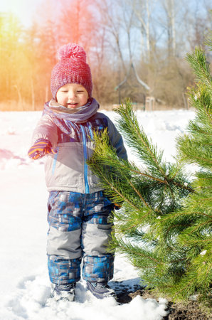 little boy in winter parkの写真素材