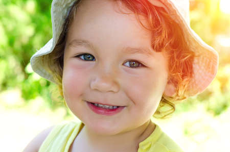 portrait of little boy outdoorsの写真素材