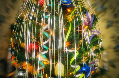 defocused christmas tree as a backgroundの写真素材