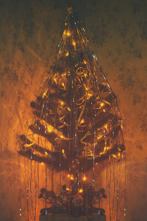 christmas tree on a dark backgroundの写真素材