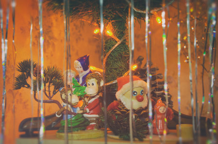christmas toys under the treeの写真素材