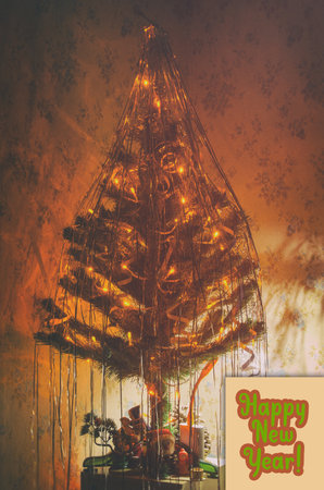 christmas tree on a dark backgroundの写真素材