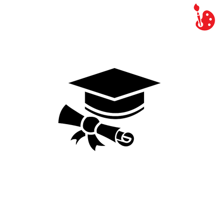 Web icon. Student cap with diploma, education iconのイラスト素材