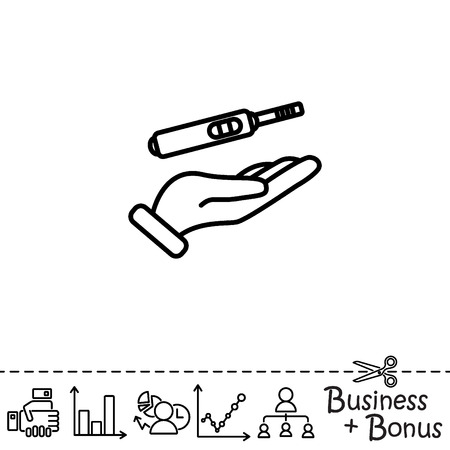 Web line icon. Pregnancy test in handのイラスト素材