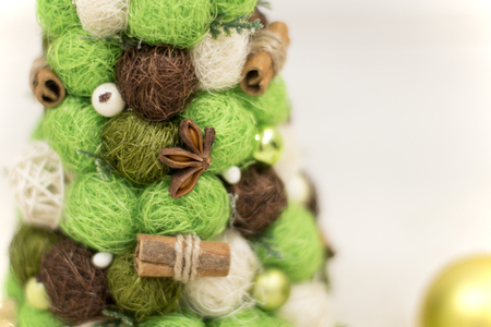 Christmas tree, decorative Christmas tree. New Year and Christmas decorations. New Year and Christmas wallpapers. Christmas tree handmadeの写真素材