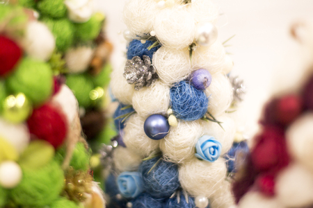 Christmas tree, decorative Christmas tree. New Year and Christmas decorations. New Year and Christmas wallpapers. Christmas tree handmadeの写真素材