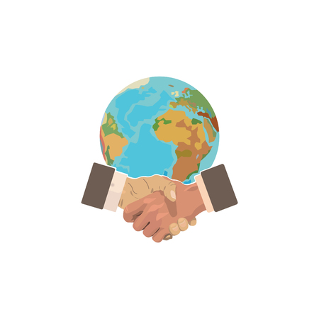 Business idea - handshake and planet. The international cooperationのイラスト素材