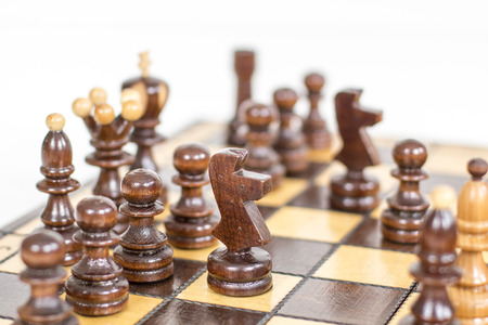 Chess. Chess board. Wooden chess pieces