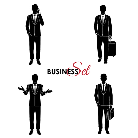 Businessman set, man in a business suit in different posesのイラスト素材
