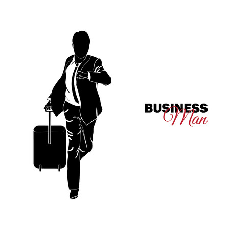 Businessman, Manager. A man in a business suit. Businessman is running with a suitcase, is lateのイラスト素材