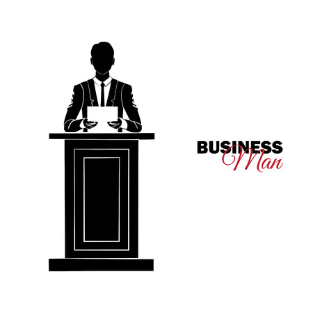 Businessman, Manager. A man in a business suit. Businessman reading the report on the podiumのイラスト素材