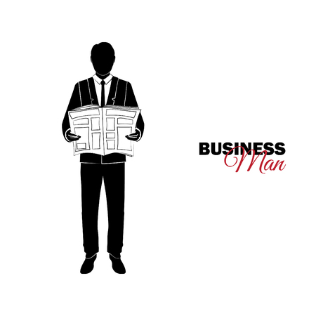 Businessman, Manager. A man in a business suit. Businessman reading a newspaperのイラスト素材