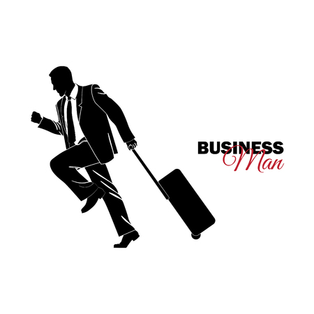 Businessman, Manager. A man in a business suit. Businessman is running with a suitcase, is lateのイラスト素材