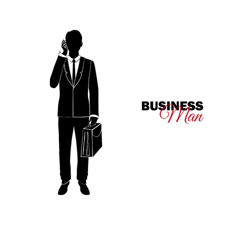 Businessman, Manager. A man in a business suit. Businessman speaks by phoneのイラスト素材