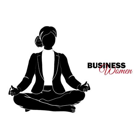 Businesswoman. Woman in business suit. Businesswoman meditates, Businesswoman in a lotus poseのイラスト素材
