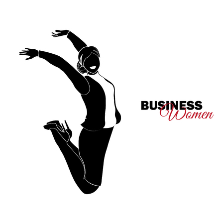 Businesswoman. Woman in business suit. Businesswoman jumping for joyのイラスト素材