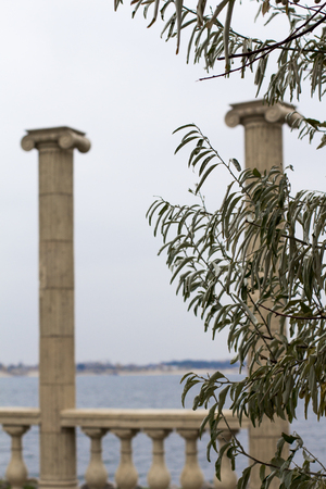 antique columns by the seaの写真素材